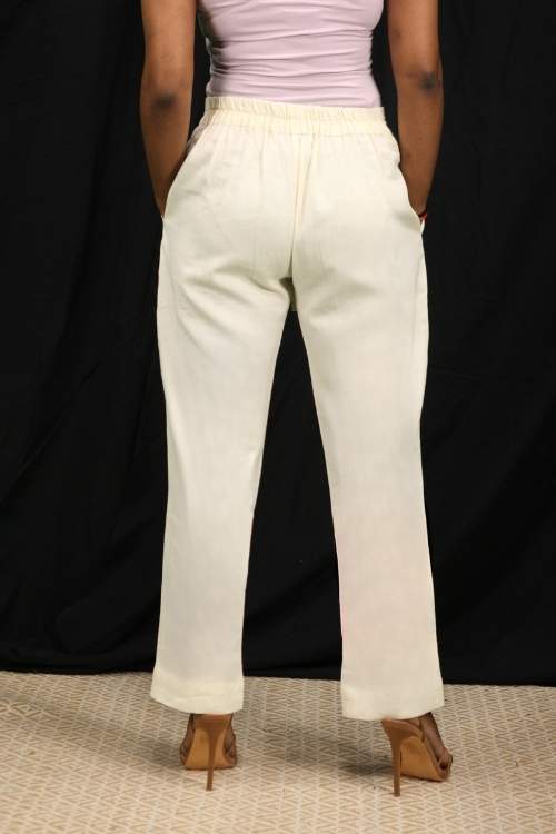 Urmul Desert Crafts- "Sara" White Handloom Cotton Pant - Image 2