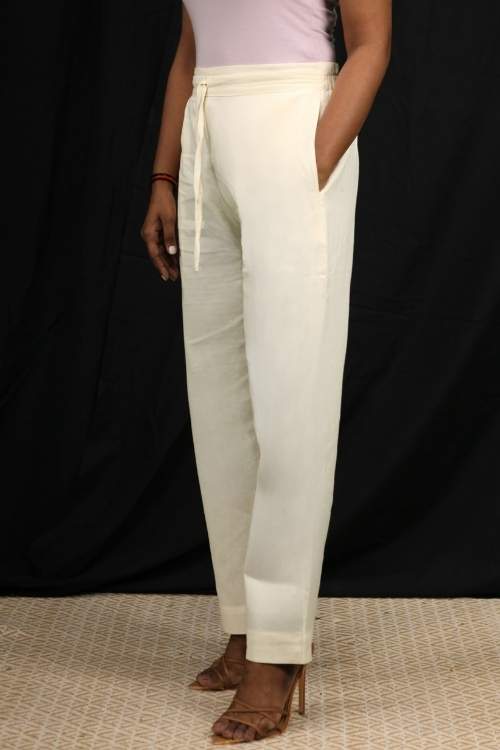 Urmul Desert Crafts- "Sara" White Handloom Cotton Pant - Image 5