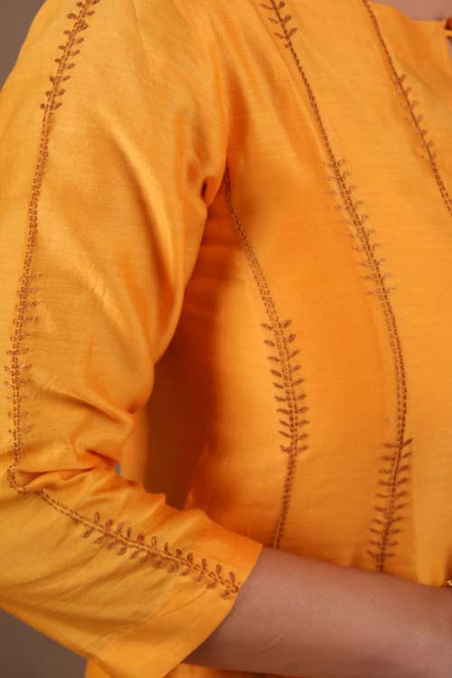 Urmul Desert Crafts "SEWAN" Mustard Chanderi Kalidar Kurta - Image 2