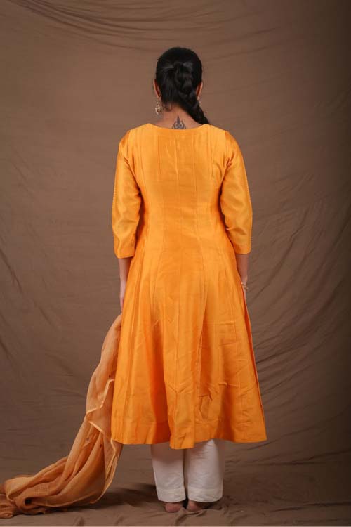 Urmul Desert Crafts "SEWAN" Mustard Chanderi Kalidar Kurta - Image 4
