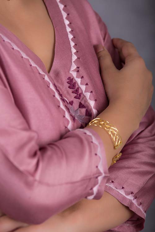 Urmul Desert Crafts Sripal Chanderi Sunset Purple Kurti With Soof Hand Embroidery - Image 3