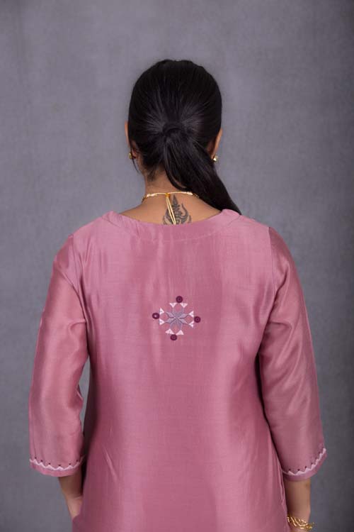 Urmul Desert Crafts Sripal Chanderi Sunset Purple Kurti With Soof Hand Embroidery - Image 4
