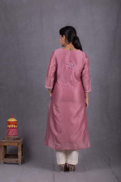 Urmul Desert Crafts Sripal Chanderi Sunset Purple Kurti With Soof Hand Embroidery - Image 7