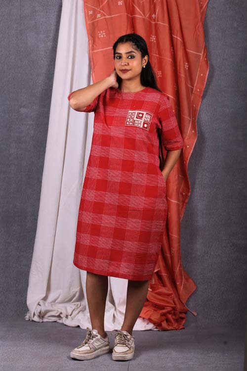 Urmul Desert Crafts "SUNSET" Red Checks Dress - Image 4