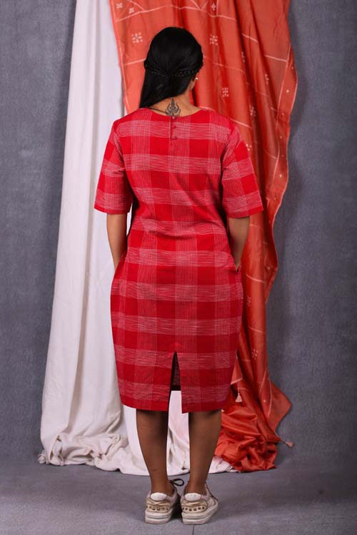 Urmul Desert Crafts "SUNSET" Red Checks Dress - Image 6