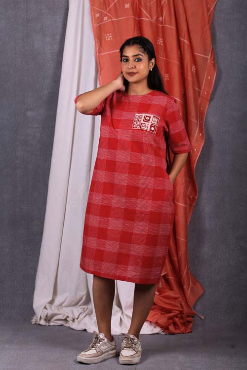 Urmul Desert Crafts "SUNSET" Red Checks Dress - Image 7