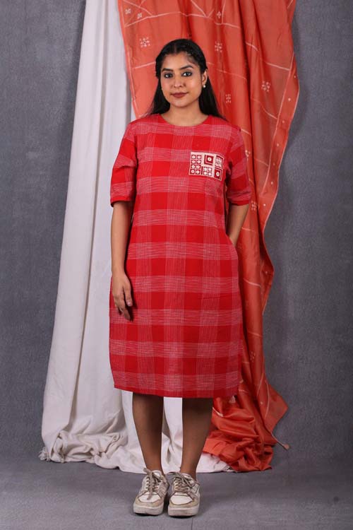 Urmul Desert Crafts "SUNSET" Red Checks Dress - Image 8