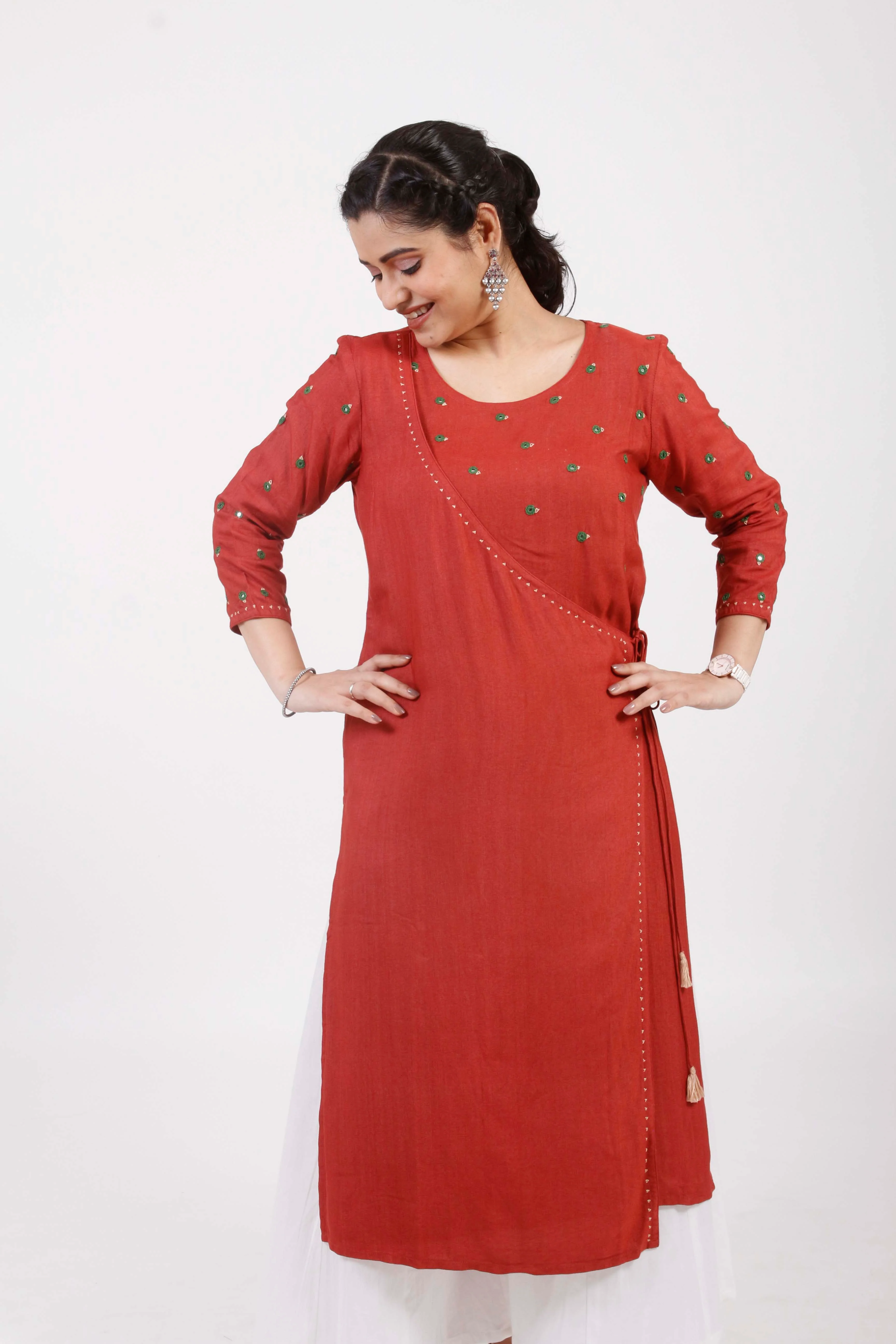 Urmul 'devi' Hand Embroidered  Red Cotton silk Angrakha - Image 3