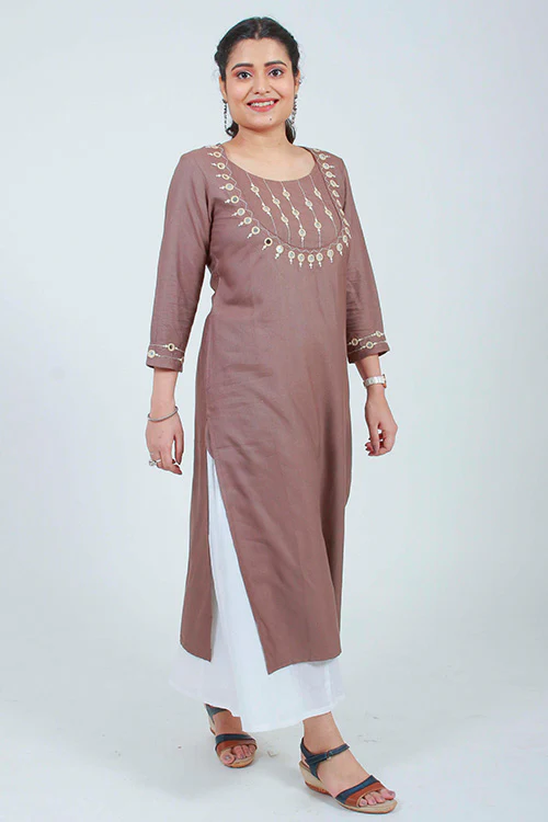 Urmul 'Naira' Hand Embroidered Grey cotton silk kurta - Image 3
