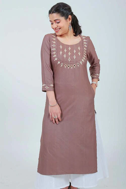 Urmul 'Naira' Hand Embroidered Grey cotton silk kurta - Image 4
