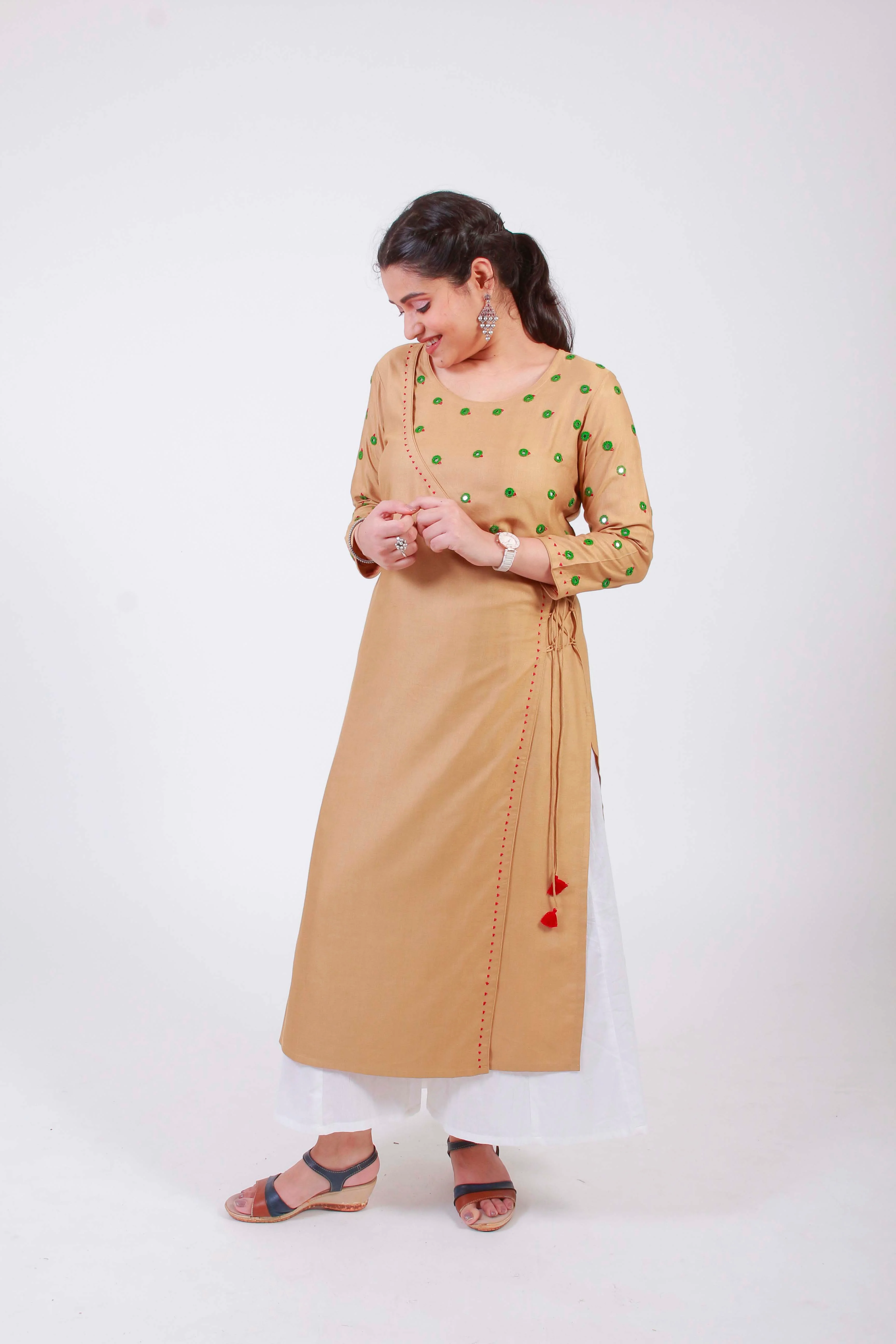 Urmul 'Saavi' Hand Embroidered  Ochre Cotton silk Angrakha - Image 3
