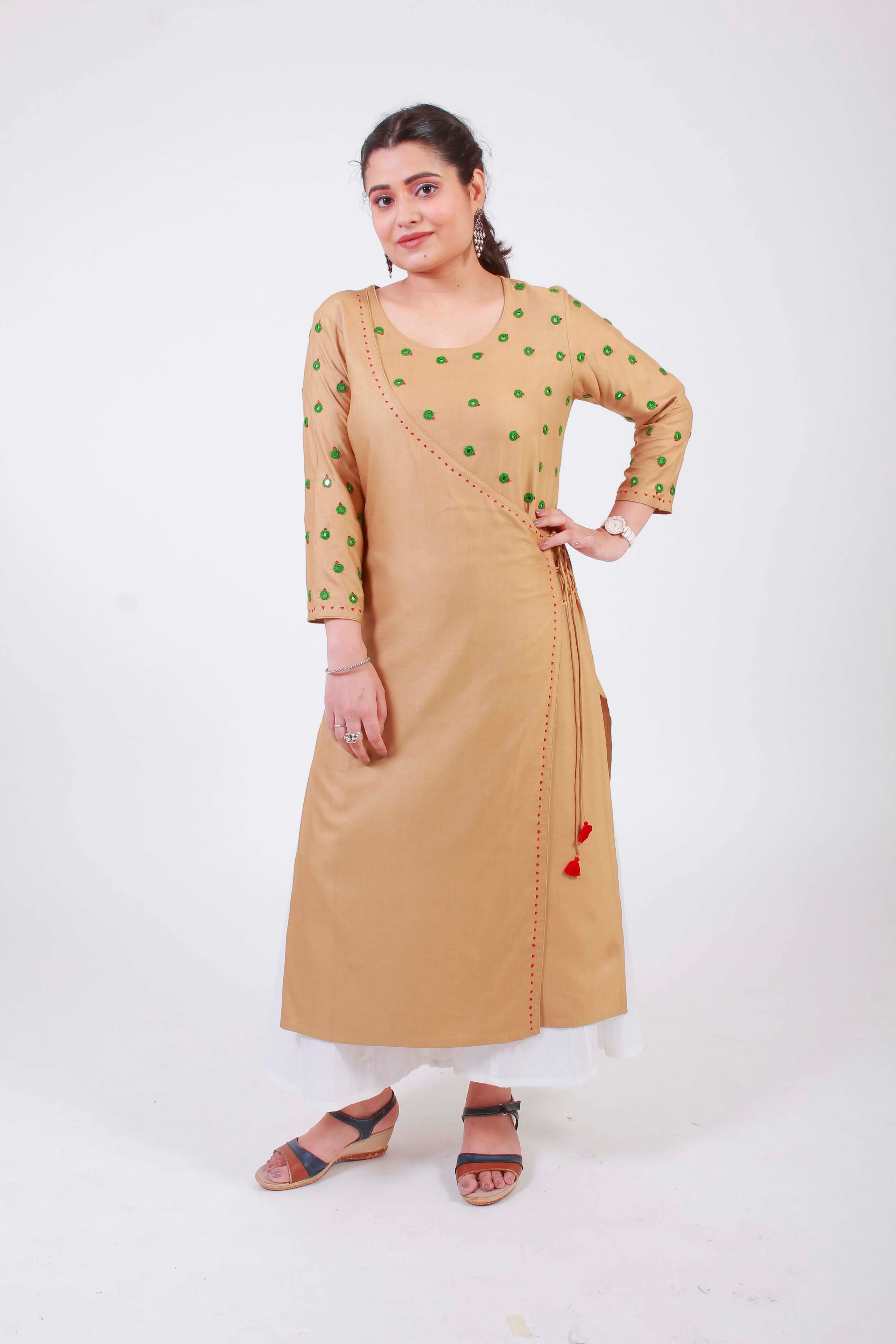 Urmul 'Saavi' Hand Embroidered  Ochre Cotton silk Angrakha - Image 4