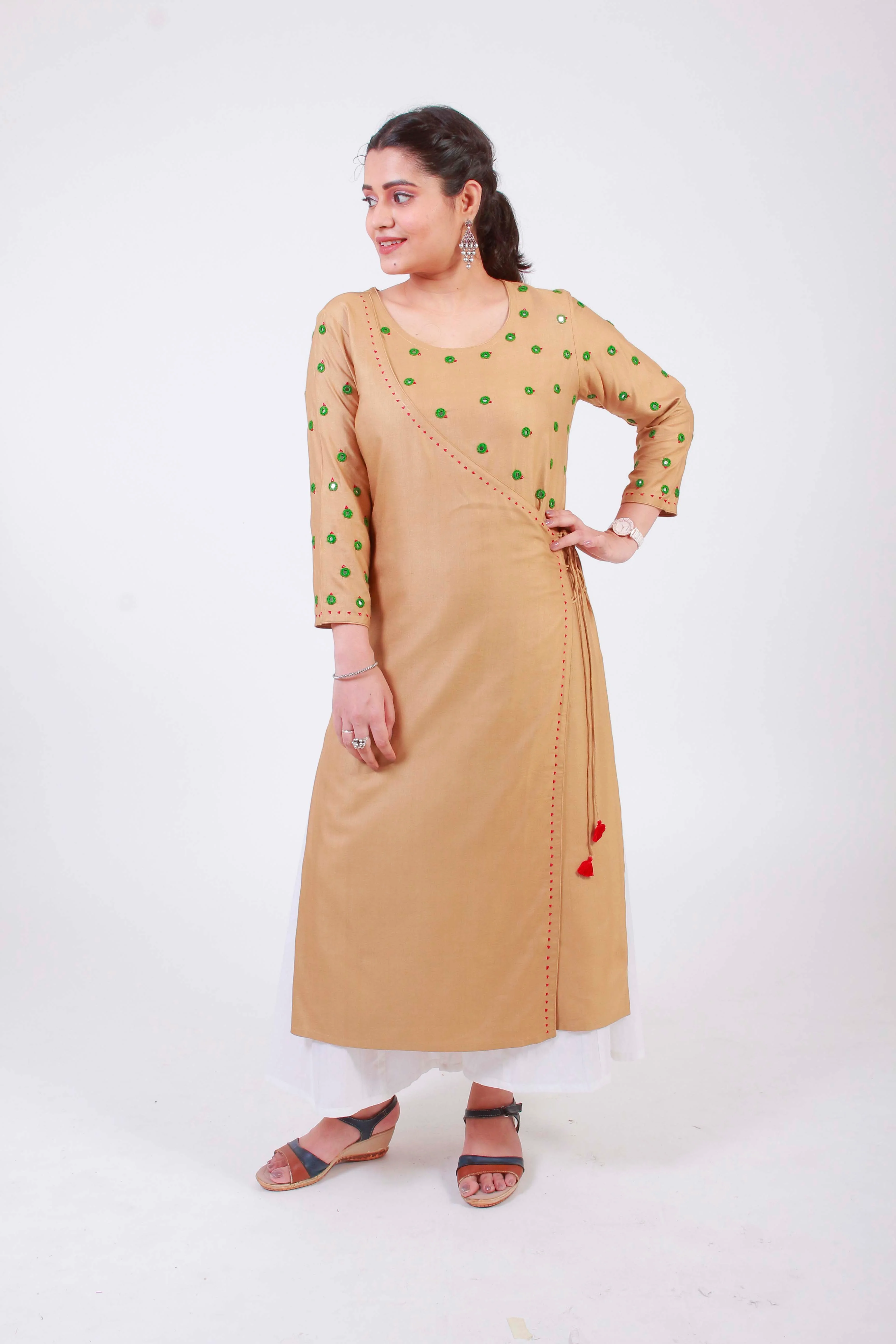 Urmul 'Saavi' Hand Embroidered  Ochre Cotton silk Angrakha - Image 5