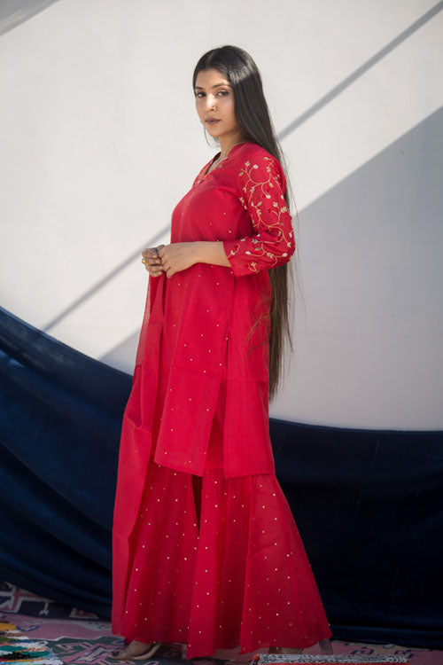Urmul'Saba' Festive' Chanderi Kurti.(3Pc Kurta,Sharara And Dupatta Set) - Image 3