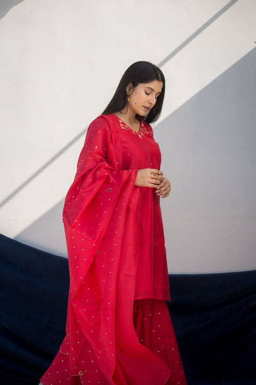 Urmul'Saba' Festive' Chanderi Kurti.(3Pc Kurta,Sharara And Dupatta Set) - Image 4