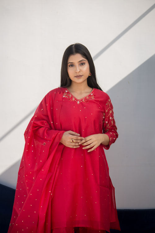 Urmul'Saba' Festive' Chanderi Kurti.(3Pc Kurta,Sharara And Dupatta Set) - Image 5