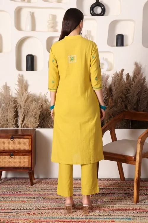 Urmul Sindhi Embroidery SAMU Lime Green Kurta - Pant Set - Image 6