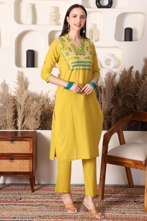 Urmul Sindhi Embroidery SAMU Lime Green Kurta - Pant Set - Image 7