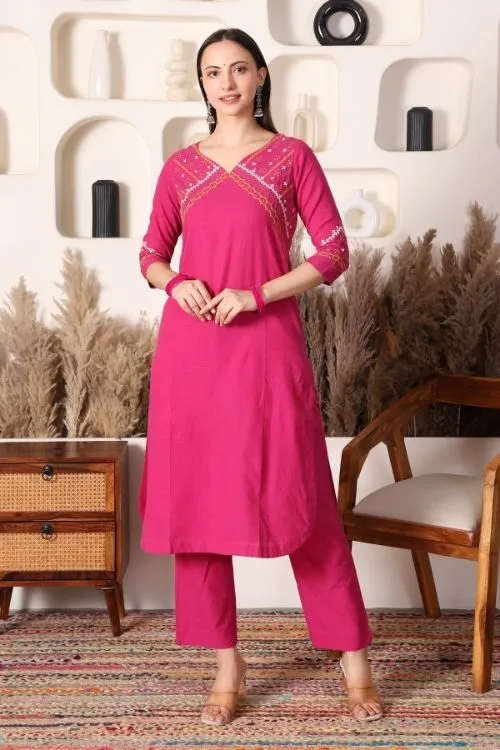 Urmul Sindhi Embroidery SANTOSH Pink Kurta - Pant Set - Image 4