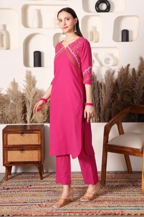 Urmul Sindhi Embroidery SANTOSH Pink Kurta - Pant Set - Image 5