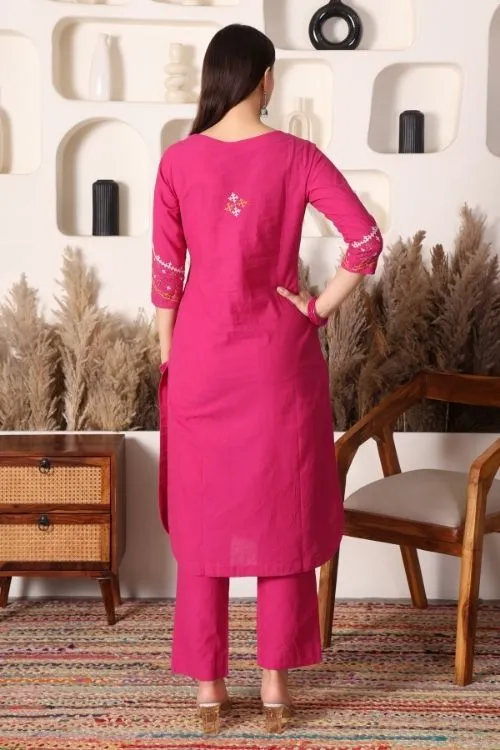 Urmul Sindhi Embroidery SANTOSH Pink Kurta - Pant Set - Image 6