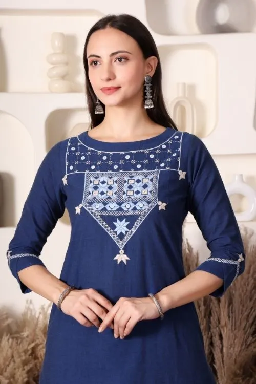 Urmul Soof Embroidery MOHINI Navy Blue Kurta - Pant Set
