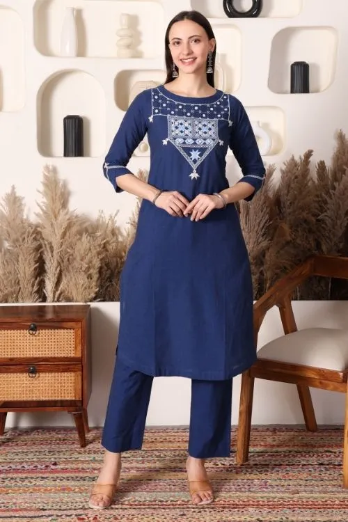 Urmul Soof Embroidery MOHINI Navy Blue Kurta - Pant Set - Image 6