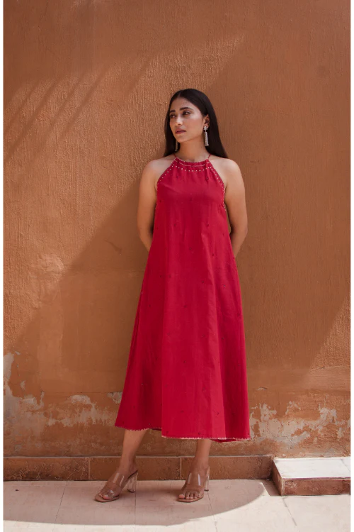 Urmul'Mahjabeen' Laal Ishq Cotton halter neck dress. - Image 5