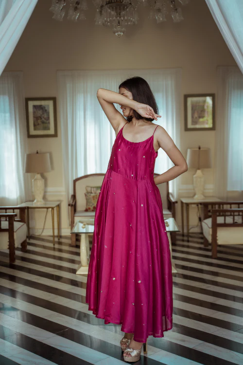 Urmul'Periwinkle' Solasta chanderi long flowy dress - Image 3