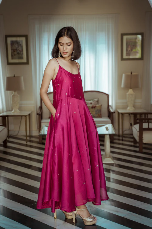 Urmul'Periwinkle' Solasta chanderi long flowy dress - Image 5