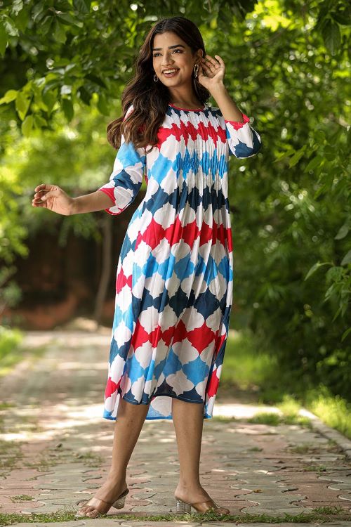SootiSyahi'ValleyOfFlower'BlockPrintedCotton Dress - Image 3