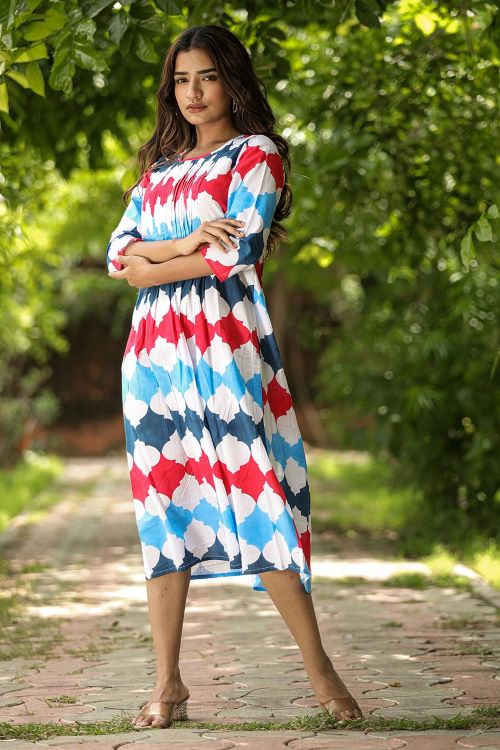 SootiSyahi'ValleyOfFlower'BlockPrintedCotton Dress - Image 5