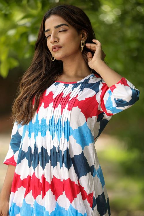 SootiSyahi'ValleyOfFlower'BlockPrintedCotton Dress - Image 6