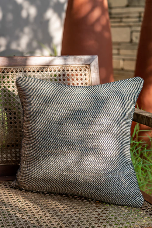 Veni Hand-Woven Cushion Cover (Single Pc)-Charcoal Black - Image 3