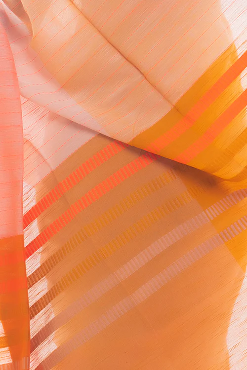 TICH Soft Bengal Handwoven & Kantha Stitch Cotton Saree - Vibrant Orange - Image 6