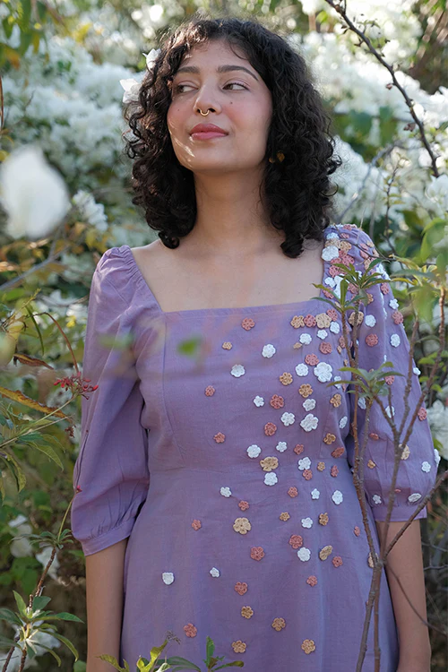 Okhai 'Water Lily' Hand Embroidered Cotton Dress - Image 3