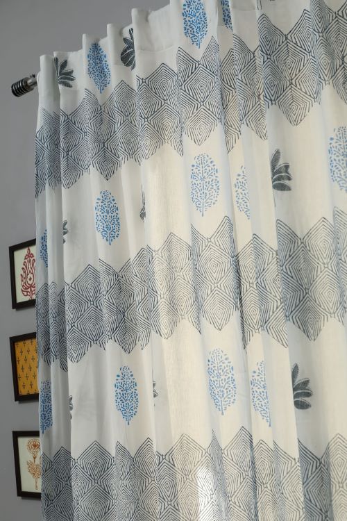 Sooti Syahi Weddell Blue Hand Block Printed Door Curtain - Image 2