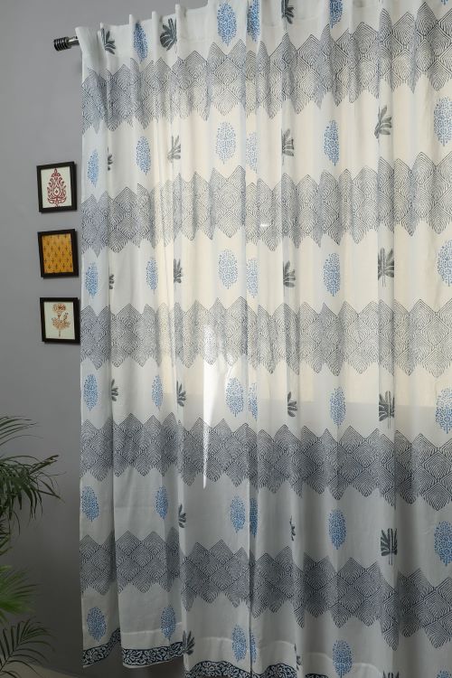 Sooti Syahi Weddell Blue Hand Block Printed Door Curtain - Image 4