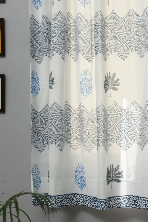 Sooti Syahi Weddell Blue Hand Block Printed Window Curtain - Image 2