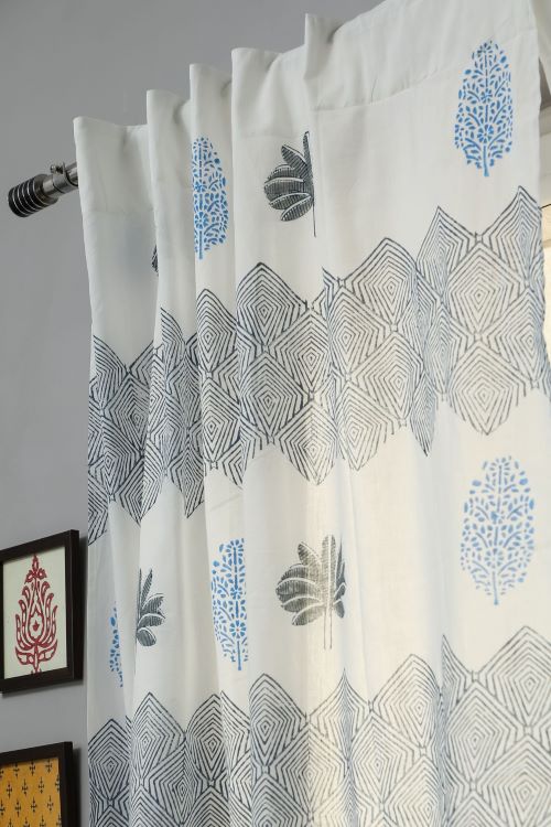 Sooti Syahi Weddell Blue Hand Block Printed Window Curtain - Image 4