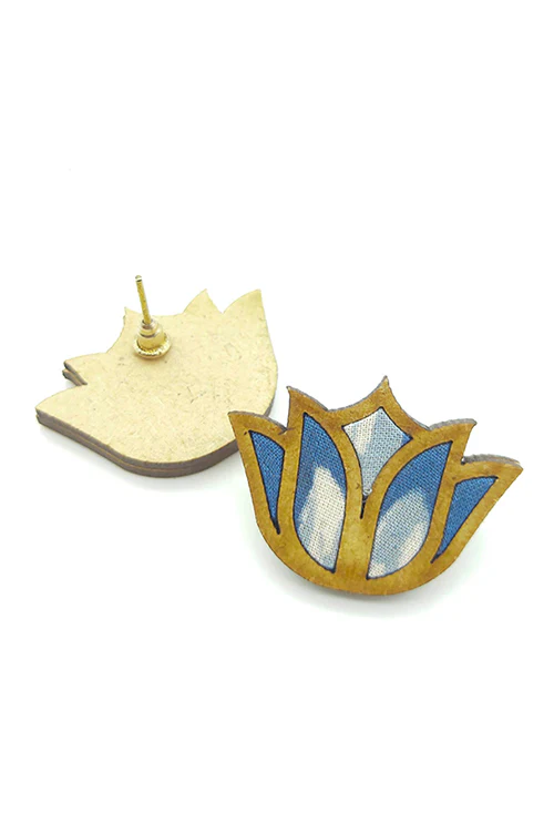 WHE Bloom Lotus Repurposed Fabric and Wood Indigo Stud - Image 5