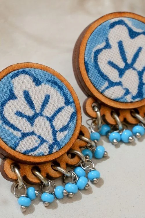 WHE Blue Repurposed Fabric And Wood Round Studs - Image 4