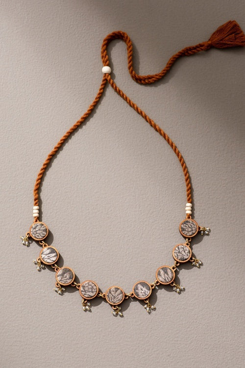 Whe Brocade Festive Upcycled Fabric & Wood Adjustable Choker Necklace - Image 2