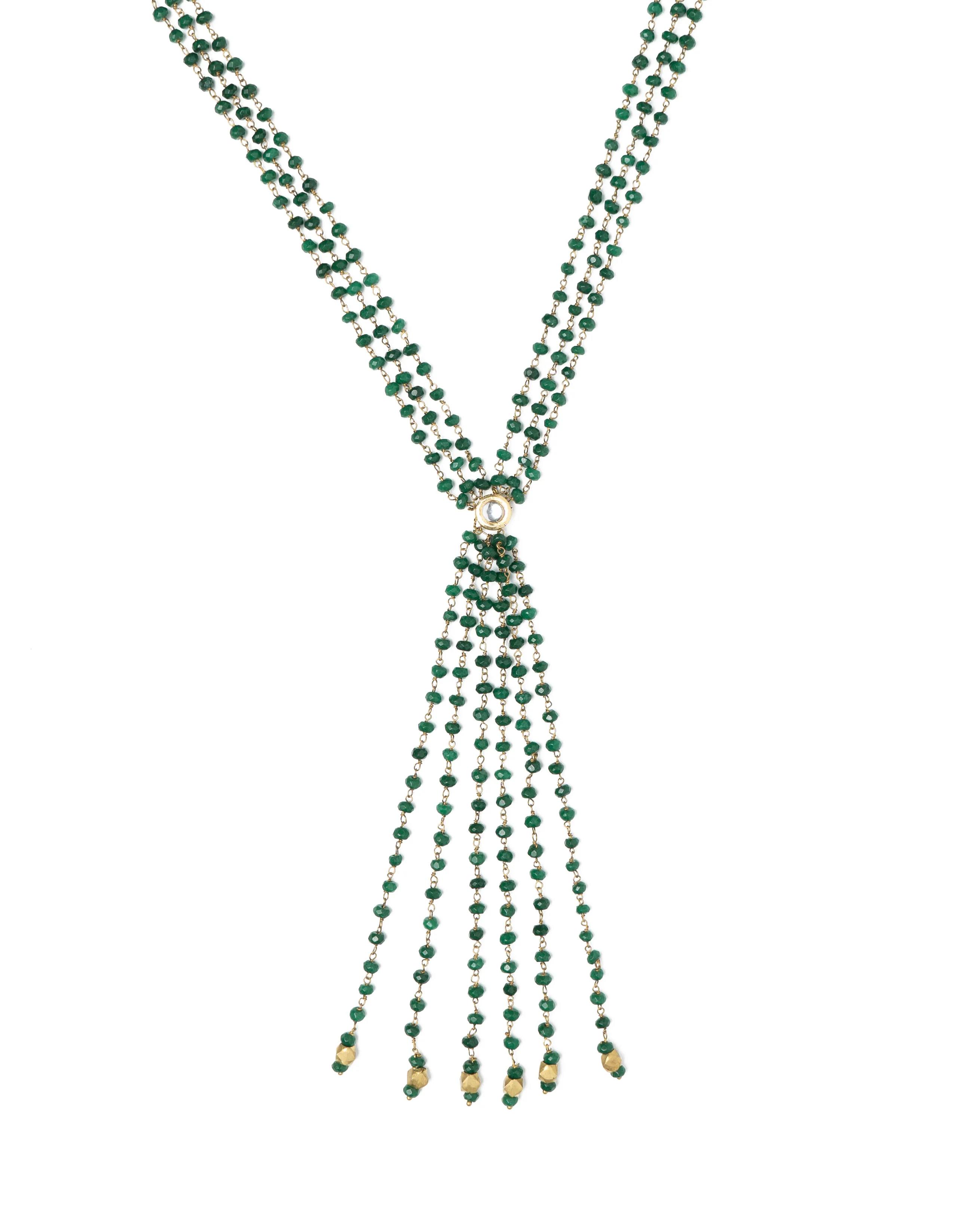 Whe Green Dyed Semi-precious Quartz Stone Lariat Necklace - Image 4