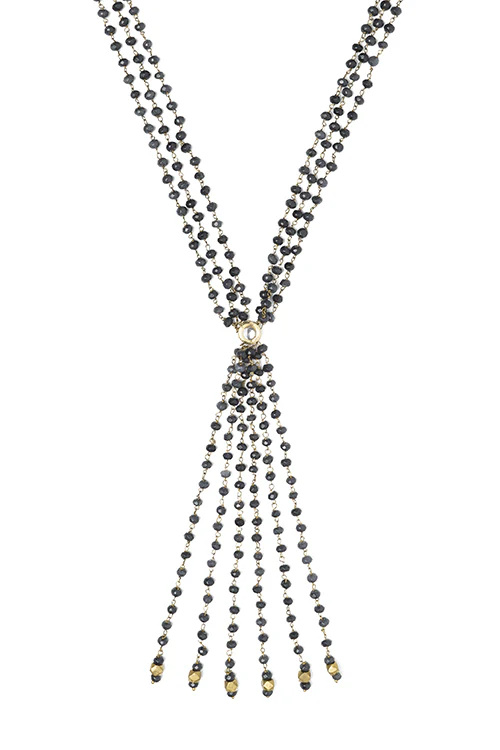 Whe Grey Dyed Semi-precious Quartz Stone Lariat Necklace - Image 3