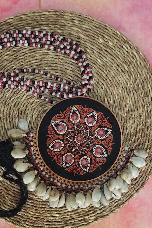 WHE Hand Embroidered Brown Pendant Choker