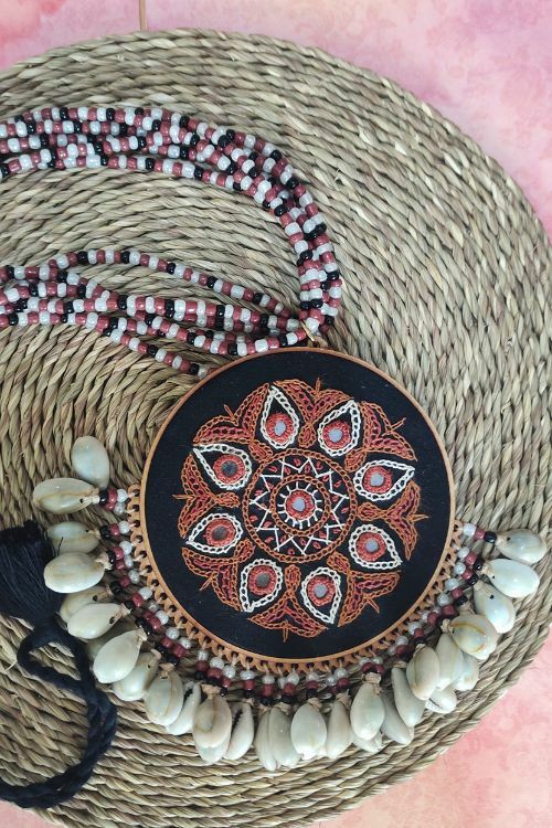 WHE Hand Embroidered Brown Pendant Choker - Image 2