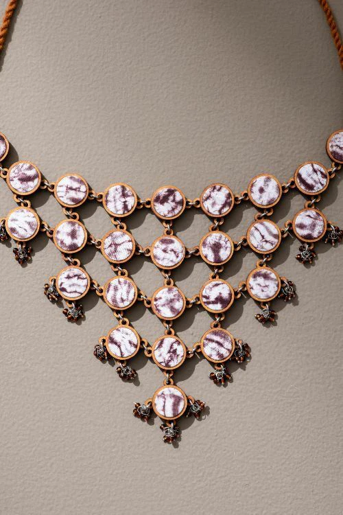 Whe Handcrafted Brown Tie And Dye Repurposed Wood And Fabric Choker Necklace - Image 5
