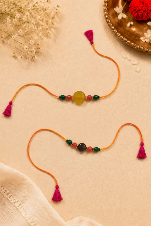 WHE Handmade Genuine Gemstone Rakhi Combo