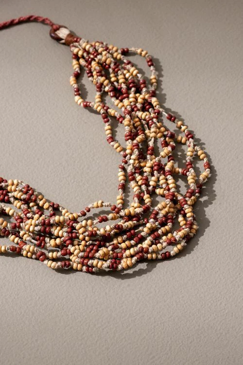 WHE Handmade Multilayer Adjustable Jute, Wooden Beads And Glass Beads Necklace - Image 4